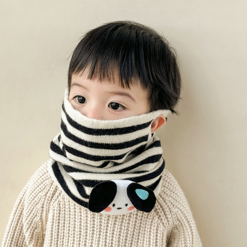 宝宝围巾秋冬款韩版婴儿条纹针织脖套冬季男女童防风加厚毛线围脖