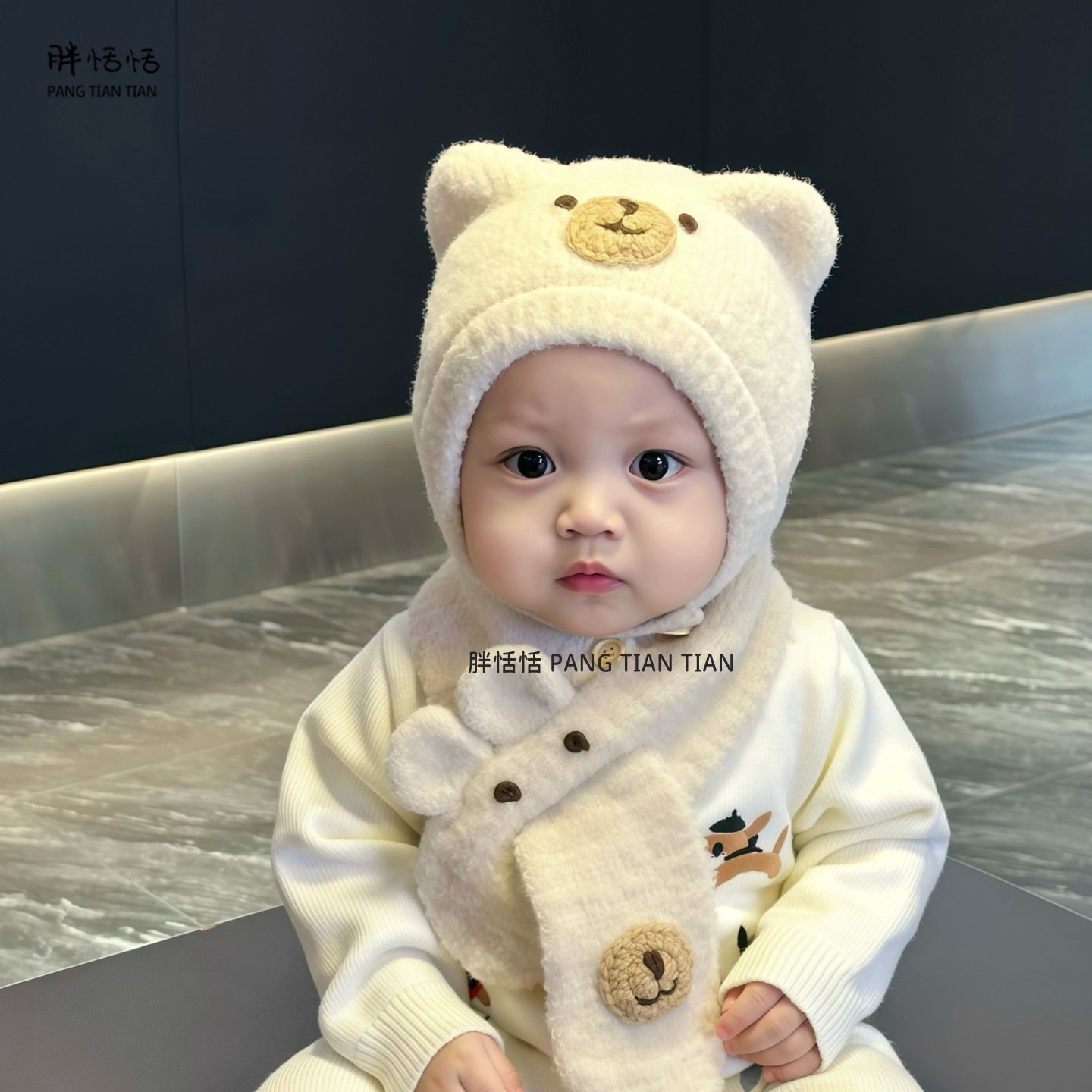 宝宝冬季保暖针织帽子围巾套装