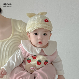 婴儿帽子春秋款 公主女宝宝可调节鸭舌帽 洋气可爱小月龄软檐帽秋季