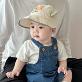 婴儿遮阳帽子春秋薄款 男孩恐龙造型渔夫帽纯棉大檐夏天宝宝防晒帽