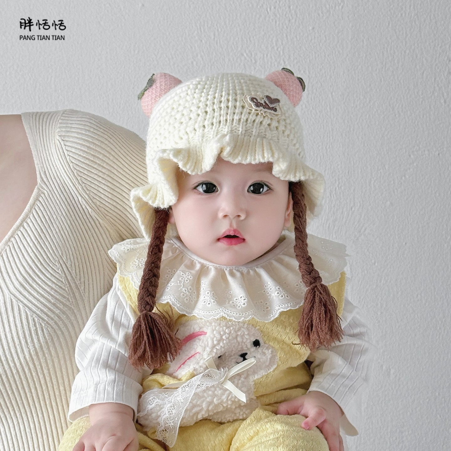 婴儿帽子秋冬季可爱洋气女孩针织辫子帽小月龄女童宝宝保暖毛线帽