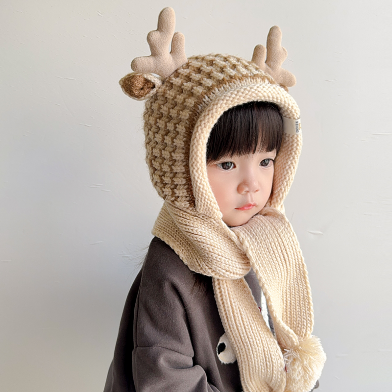 秋冬季男女童加绒保暖围巾一体帽