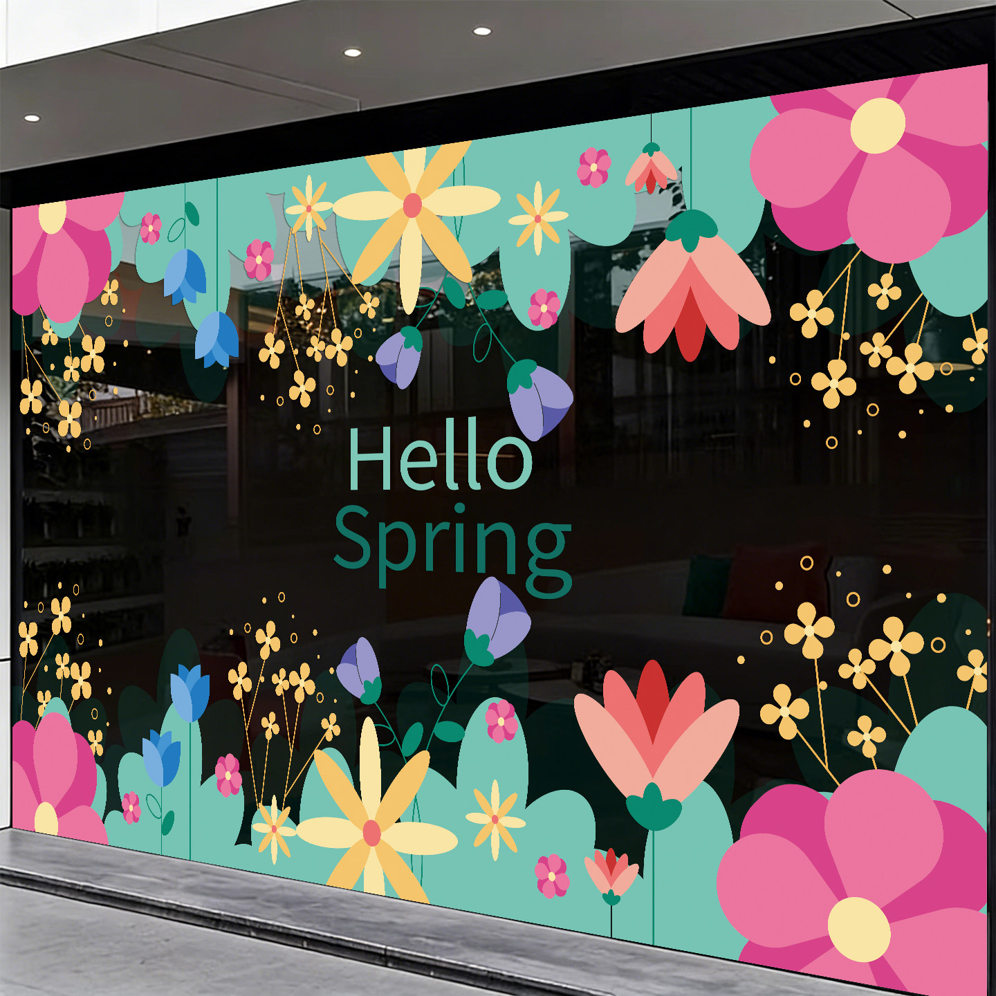 网红打卡小花玻璃门贴纸可爱ins风橱窗贴画静电整张大型店铺装饰