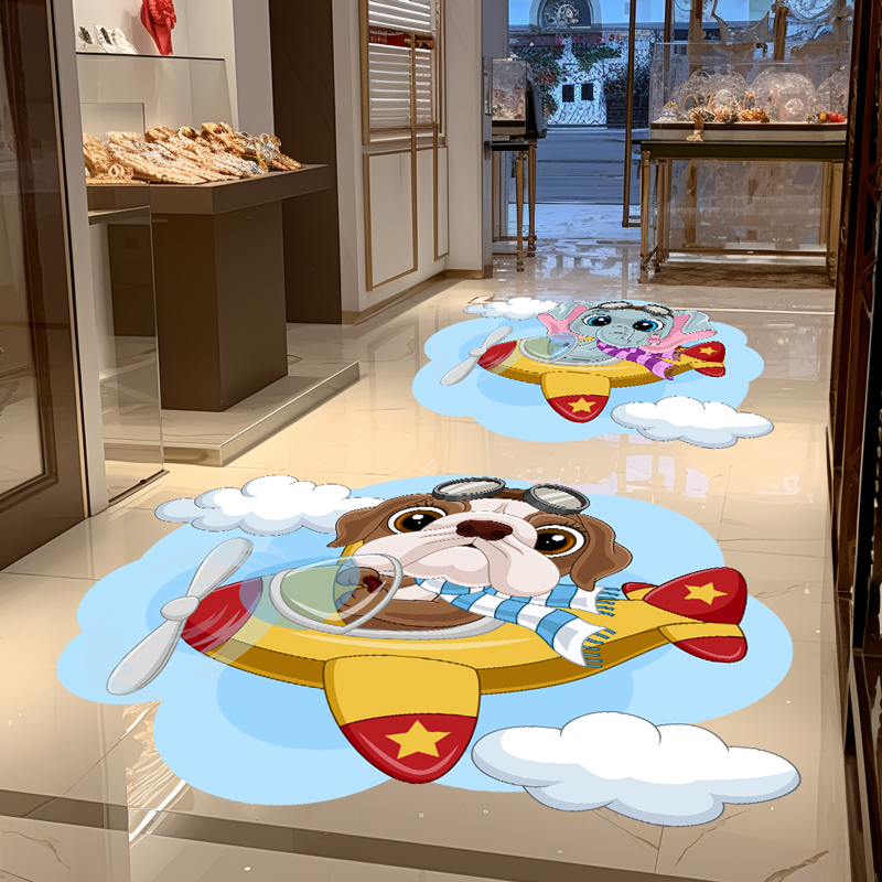 可爱动物遮丑贴纸幼儿园学校装饰耐磨防滑地贴墙面氛围布置玻璃贴