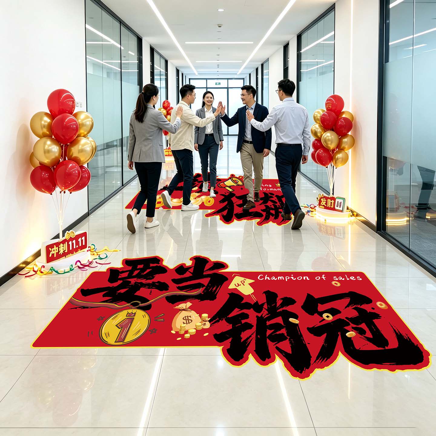 双11励志氛围电商直播间办公室场景布置爆单贴纸励志装饰地贴