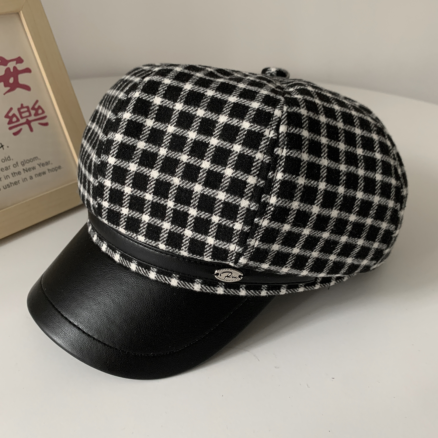 经典格子贝雷帽女秋冬报童八角帽