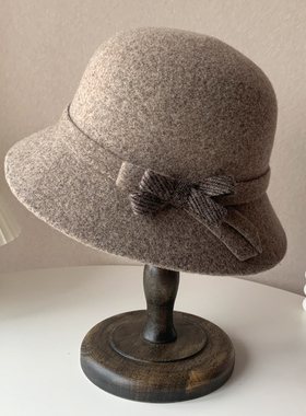 羊毛帽子女冬季毛呢渔夫帽妈妈时尚洋气礼帽中老年人奶奶保暖盆帽