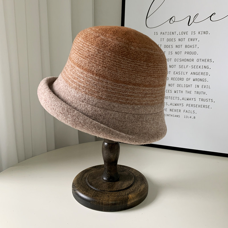 羊毛帽子女秋冬卷边毛呢盆帽韩版气质礼帽2023新款时尚保暖渔夫帽