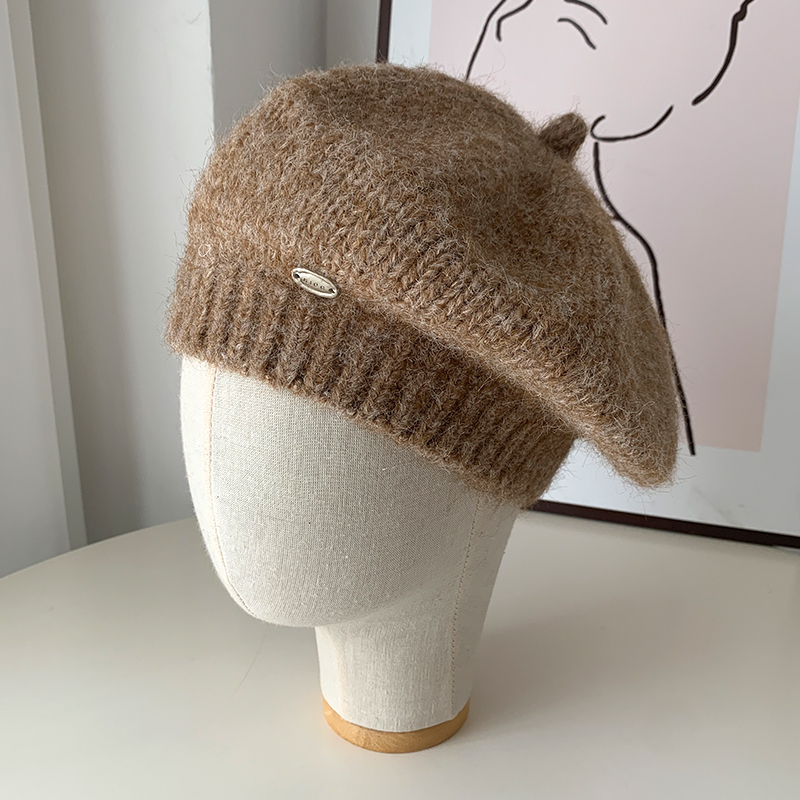 毛线帽针织贝雷帽女大头围显脸小
