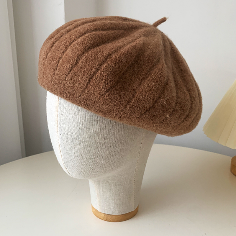纯羊毛针织贝雷帽秋冬时尚画家帽