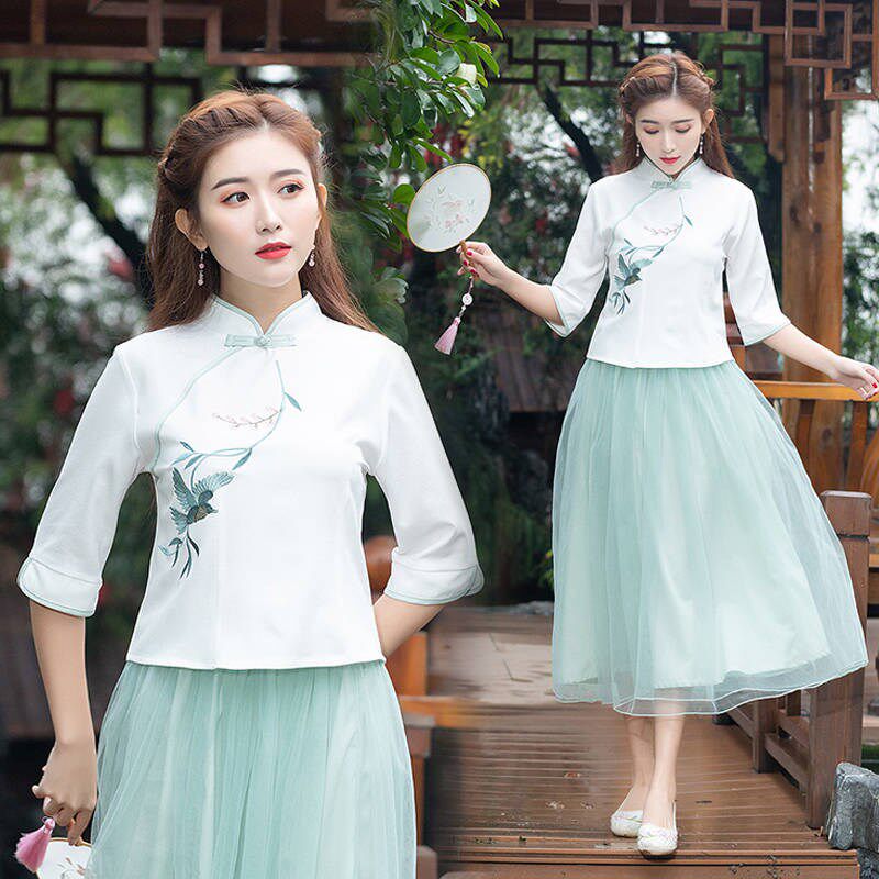 女士唐装连衣裙刺绣改良旗袍两件套民国风女装中国风夏季套装汉服|ruв категории Женская одежда, костюм/национальная одежда/театр костюм, национальная одежда/этап погрузки - от Buy2taobao.com для оказания профессиональной услуги покупки агента Taobao