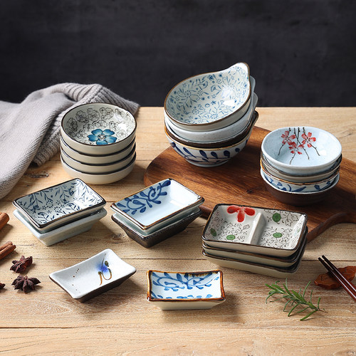 日式手绘小碟子家用陶瓷调味碟酱油醋碟小菜碟蘸料碟小吃碟商用