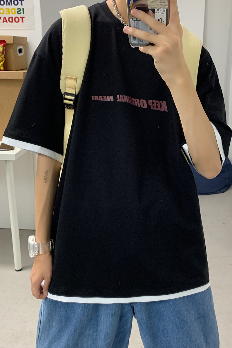 LT30071-P30假两件t恤男短袖男大码5五分袖男半袖,男装T恤,电商A040