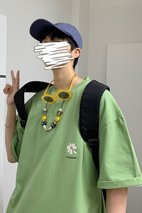 DX17059-P25 纯棉宽松短袖t恤男大码五分袖男半袖男 港风图片