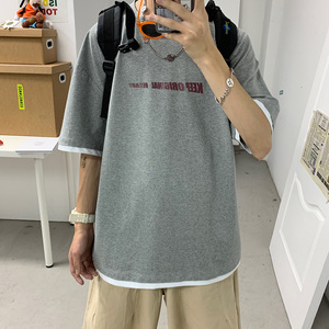LT30071-P30 假两件t恤男短袖男大码5五分袖男半袖图片