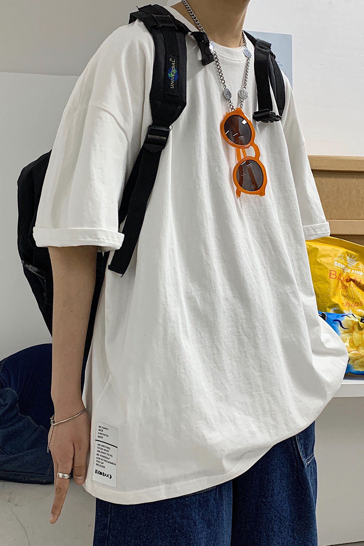 DX17045-P25纯棉宽松短袖t恤男大码五分袖男半袖男港风,男装T恤,电商A040