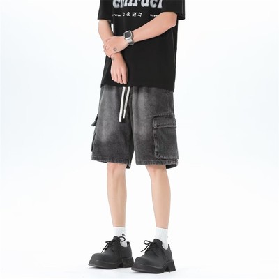 美式复古高街工装牛仔短裤男款夏季水洗做旧潮牌休闲宽松五分中裤