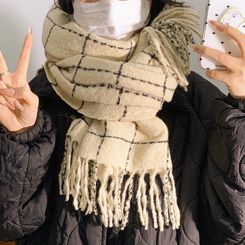 围巾女士冬季2025新款秋冬氛围感百搭高级感格子韩系加厚保暖围脖