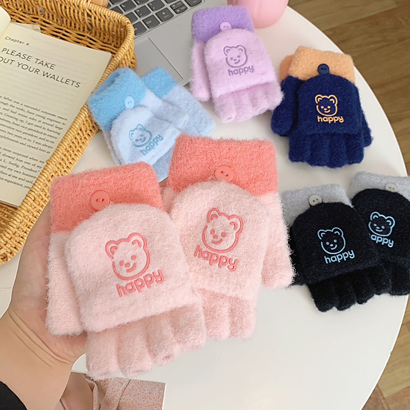 冬季防寒防风百搭儿童小学生可爱分指保暖加绒加棉多巴胺色手套