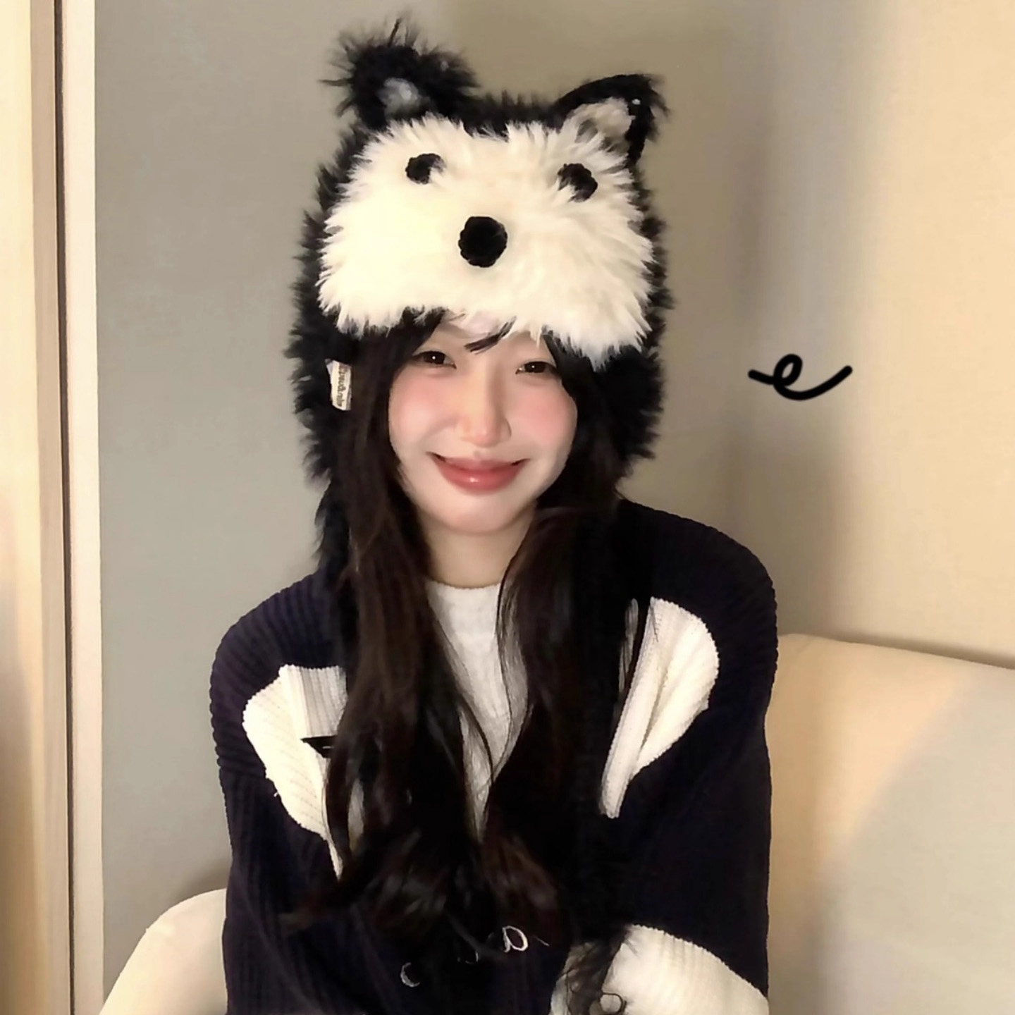 可爱搞怪小狗毛绒帽子女秋冬季加厚保暖百搭显脸小针织护耳雷锋帽