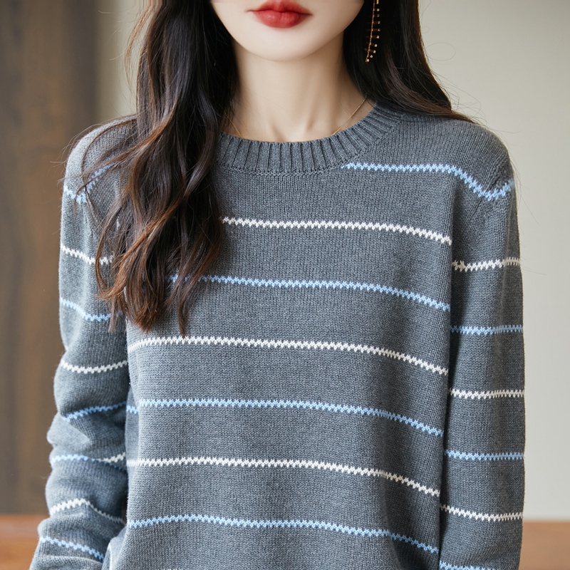100%纯棉圆领毛衣女秋冬
