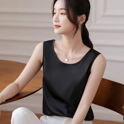 丝滑圆领吊带背心女内搭西装夏季柔软缎面打底衫配西装外穿上衣女