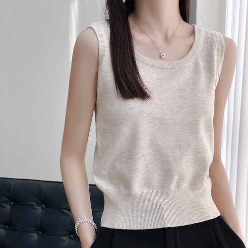 夏季圆领冰丝吊带背心女