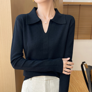洋气显瘦polo领毛衣女 秋冬内搭时尚 设计感翻领针织打底衫 女新款