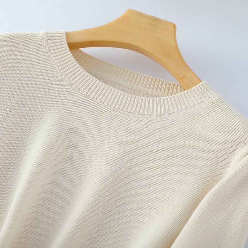 基础百搭100%纯棉圆领毛衣女