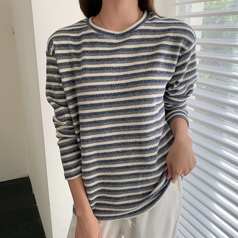 H557严选条纹圆领打底衫女秋冬季