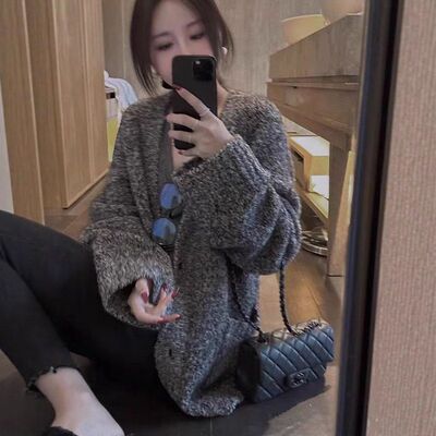 100纯羊毛衫女款领针织开衫秋冬