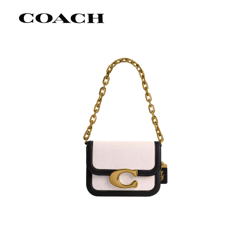 COACH/蔻驰小方包帆布拼皮单肩包