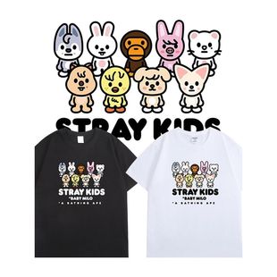 STRAY KIDS组合联名卡通形象猿人T恤金昇玟方灿李旻浩周边上衣