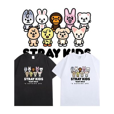 STRAY KIDS组合联名卡通形象猿人T恤金昇玟方灿李旻浩周边上衣