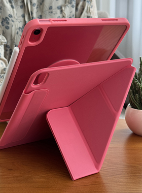 适用于iPad11保护壳2025款3Y折不带笔槽第十代轻薄透明亚克力ipad10苹果平板磁吸拆分11寸西瓜红色皮套防弯摔