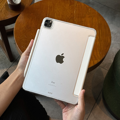 适用苹果平板ipadair6保护壳2024pro一体式3+y10.2亚克力9.7透明mini防弯10代4无笔槽12.9全包5软边13超薄壳