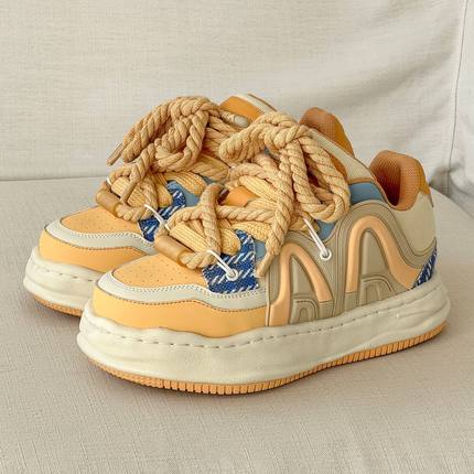 小众增高男款板鞋7CM隐形内增高美拉德色休闲鞋情侣款厚底面包鞋