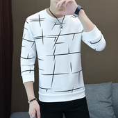 长袖 潮流打底衫 T恤春秋季 修身 圆领套头卫衣加绒保暖 韩版 2025男士