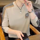 圆领青少年T恤上衣加大码 卫衣新款 宽松拼接外穿衣服 长袖 2025春季