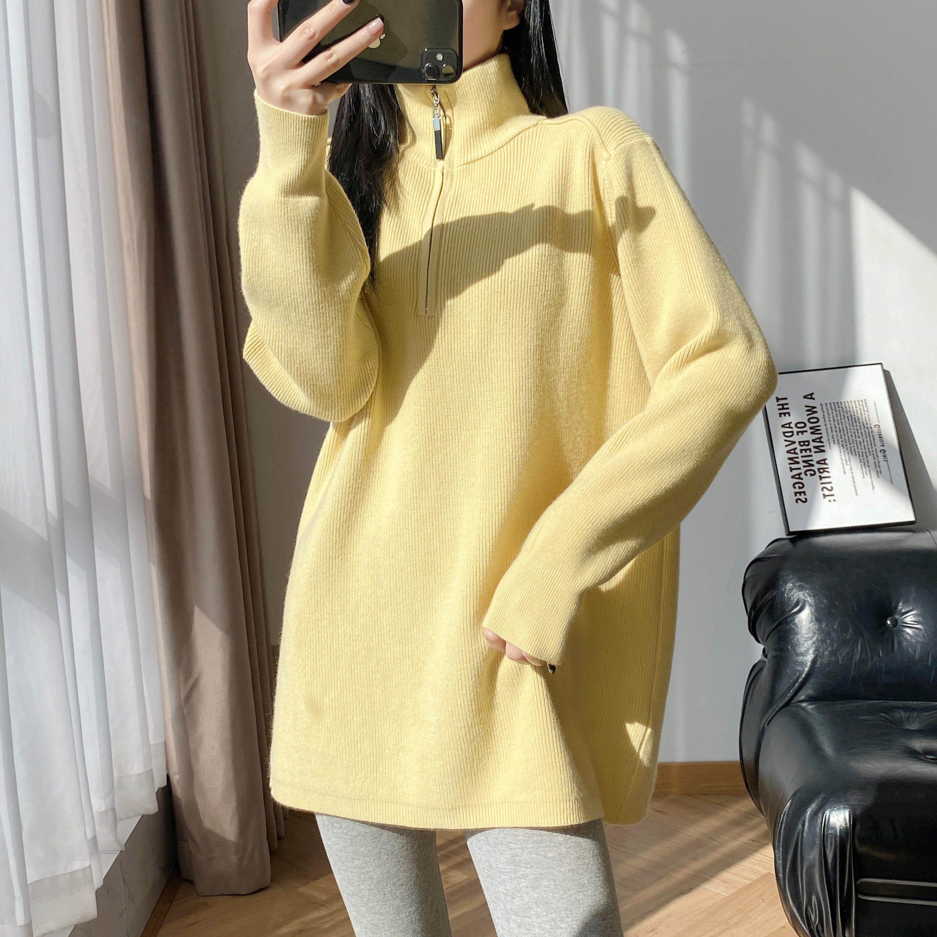 秋冬新款半拉炼 炼 高领长袖中长版毛衣女宽松遮屁股内搭打底针织,个性定制/设计服务/DIY,棉服工装,淘宝优惠券,粉丝福利购,淘宝优惠卷