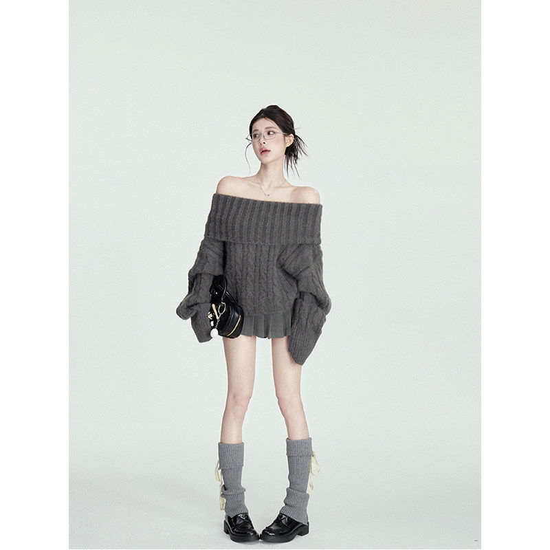 不冷BULENG（原cchun纯子） 软糯一字肩经典灰色高领毛衣女冬慵懒,个性定制/设计服务/DIY,棉服工装,淘宝优惠券,粉丝福利购,淘宝优惠卷