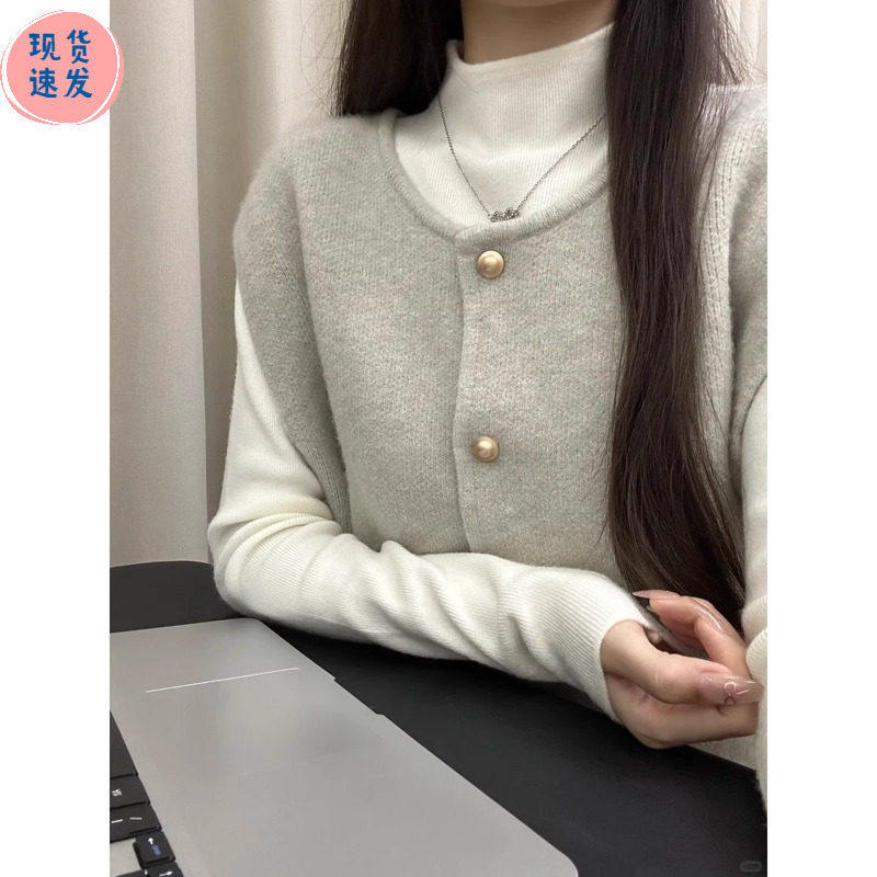 淡人高知小金扣针织开衫坎肩马甲外套叠穿半高领打底毛衣女上衣,个性定制/设计服务/DIY,棉服工装,淘宝优惠券,粉丝福利购,淘宝优惠卷