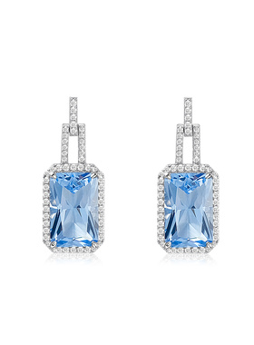 APM Monaco  蓝色小方钻银色耳环耳饰女生精致官方正品生日礼物