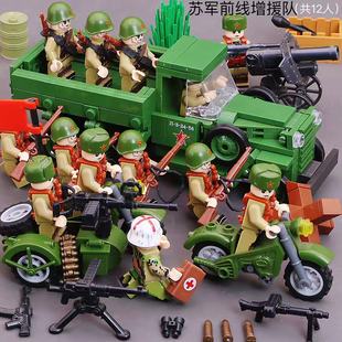 全冠积木军事苏联重型卡车装甲运输车运兵车牵引车拼装益智玩具