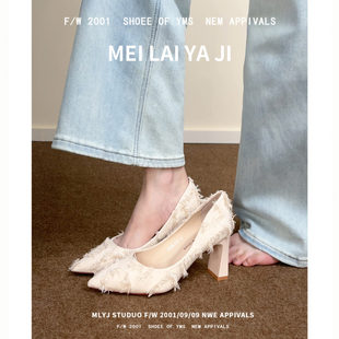 不累脚通勤风 春秋日常百搭尖头粗跟单鞋 毛毛方跟高跟鞋 女2026新款