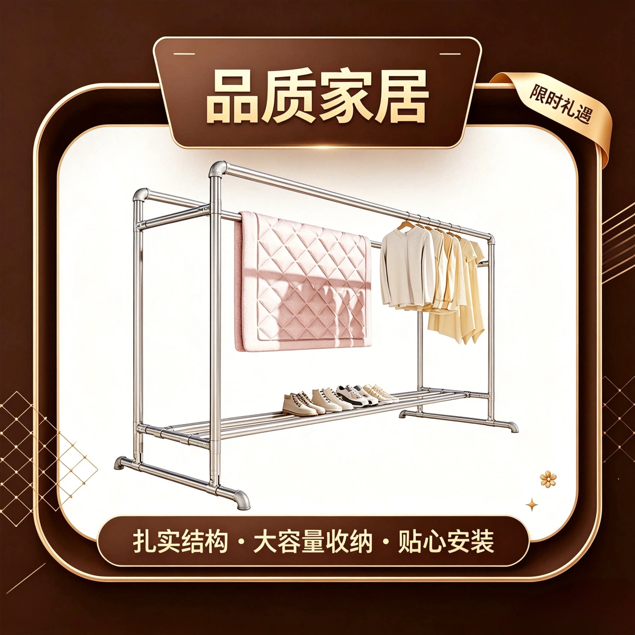 钢管晾衣架落地式家用阳台挂晒衣服架秋冬加厚户外水管晾衣被神器