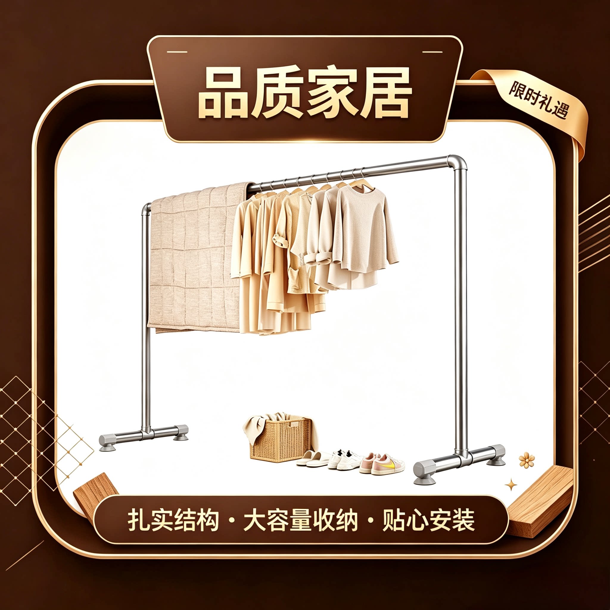 钢管晾衣架落地卧室阳台晾衣杆家用室内挂衣服简易户外晾晒挂衣架图片