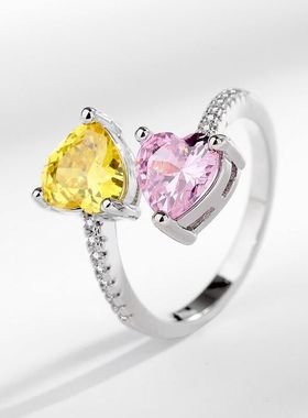 爱心粉色可调节戒指高级感食指