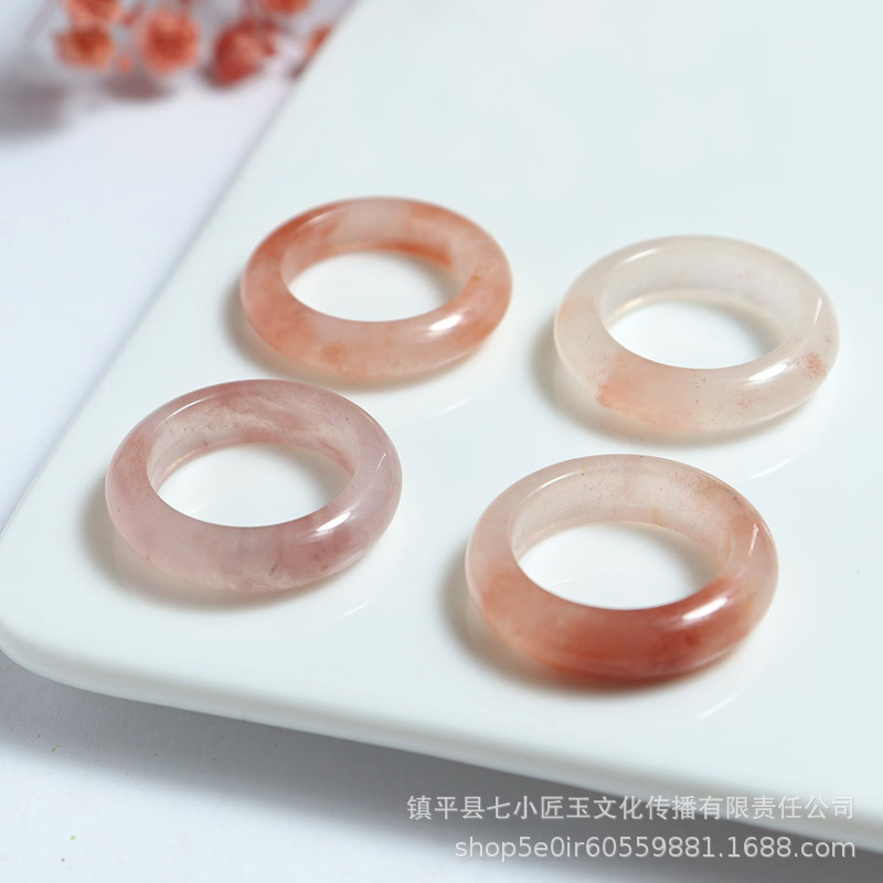 天然新疆玉桃花酿戒指粉色玉石戒圈指环款手饰跑环配件