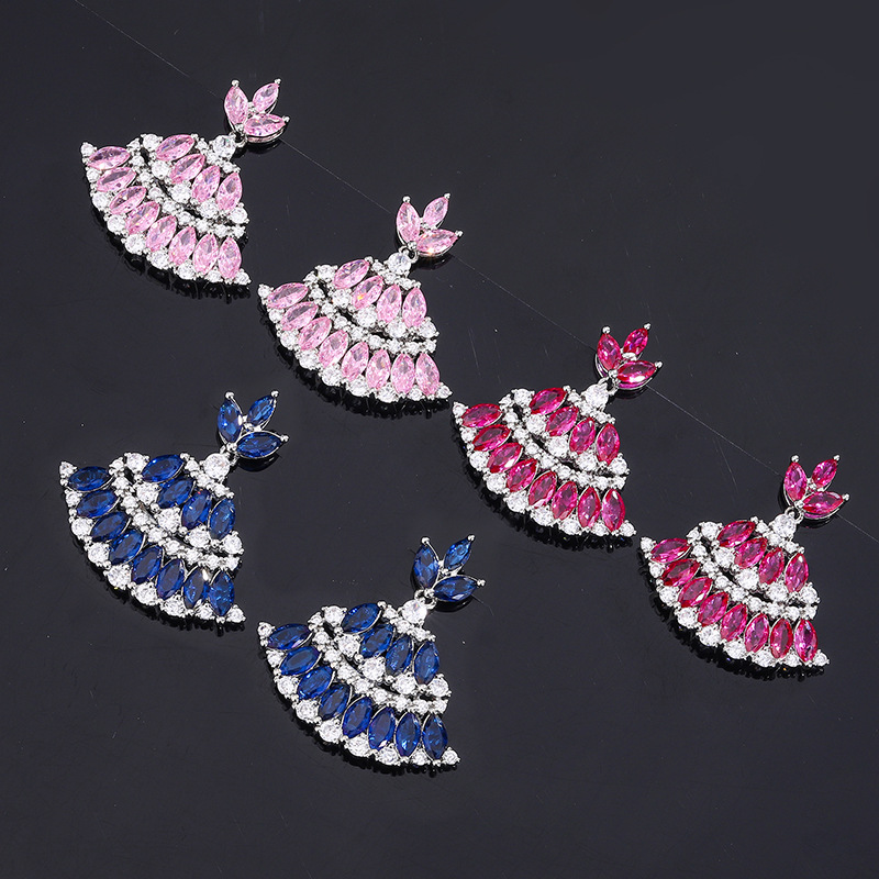 外贸奢华锆石红碧玺耳坠